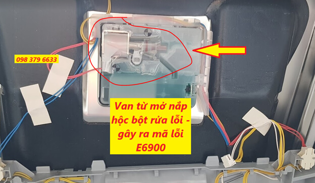 Sửa máy rửa chén bát Bosch lỗi E6900 nguyên nhân đến từ van điện từ hộc bột rửa lỗi